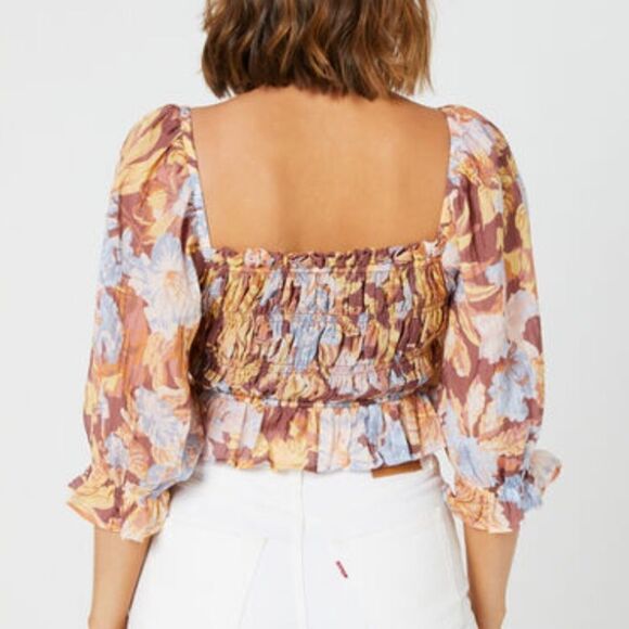 MINKPINK Serena Shirred Blouse Multi Color M Nwt - Picture 3 of 8